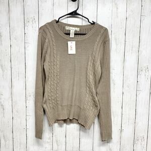 Stephanie Rogers Sweater Women Large Beige Tan Round Neck Cable Knit Long Sleeve